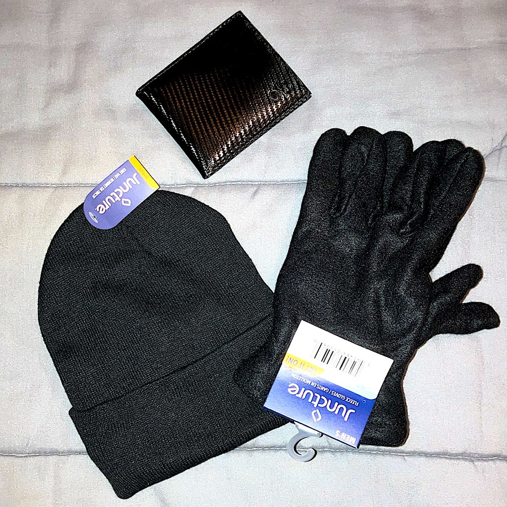 Medium size men’s hat and gloves set. Black fleece winter set. BUNDLE & SAVE